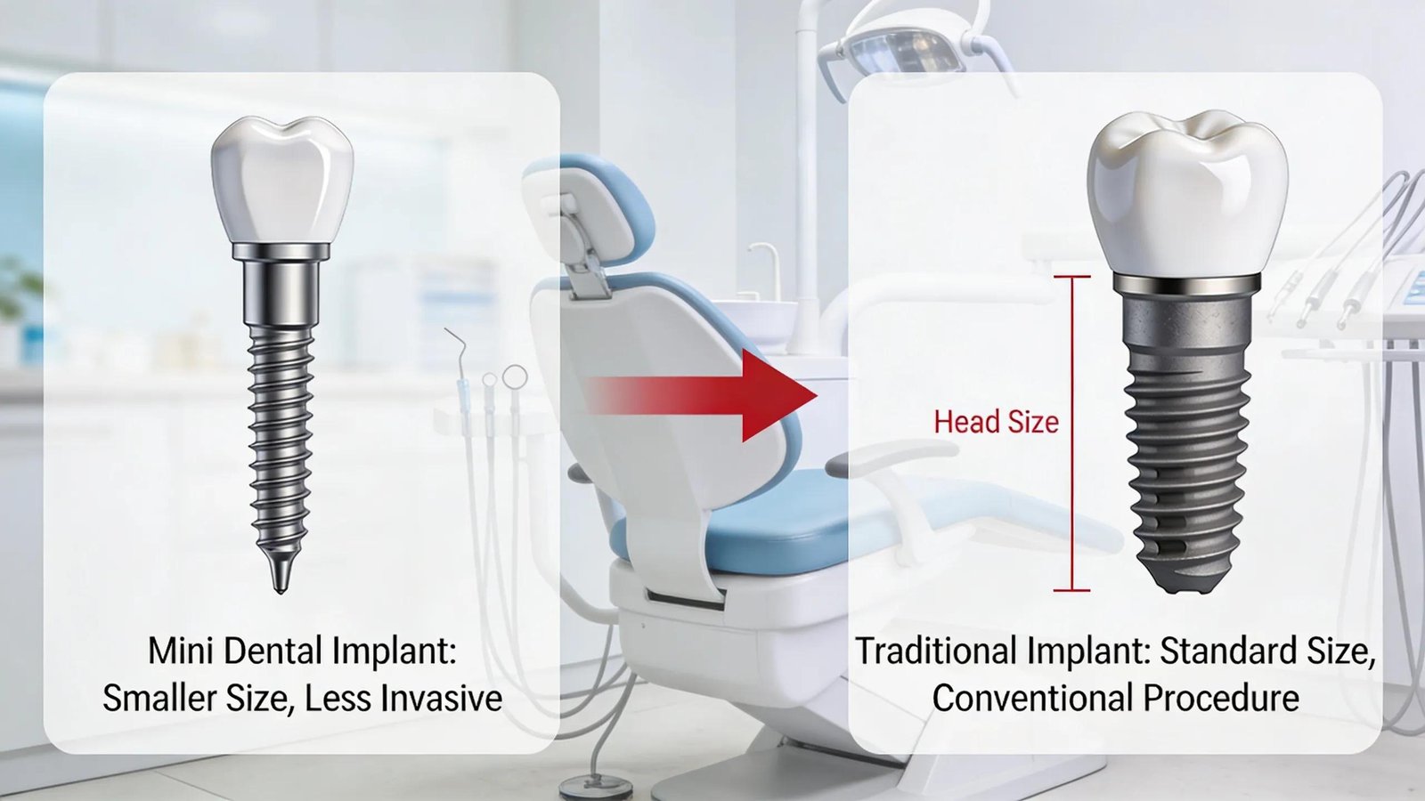 Visual comparison of mini dental implants versus traditional implants highlighting benefits