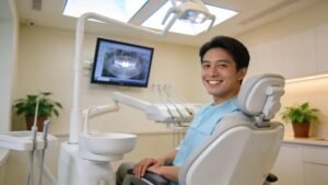 Patient smiling in a modern dental office